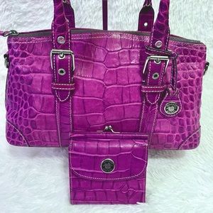 Y2K DOONEY AND BOURKE Purple Orchid Alligator Embossed Purse & Matching Wallet